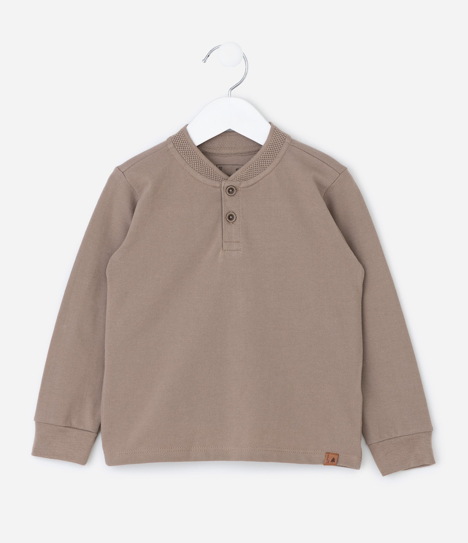Camiseta Infantil Henley Texturizada – Tam 1 a 5/6 Anos Bege 2