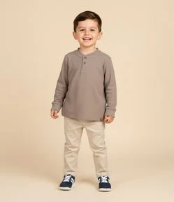 Camiseta Infantil Henley Texturizada – Tam 1 a 5/6 Anos