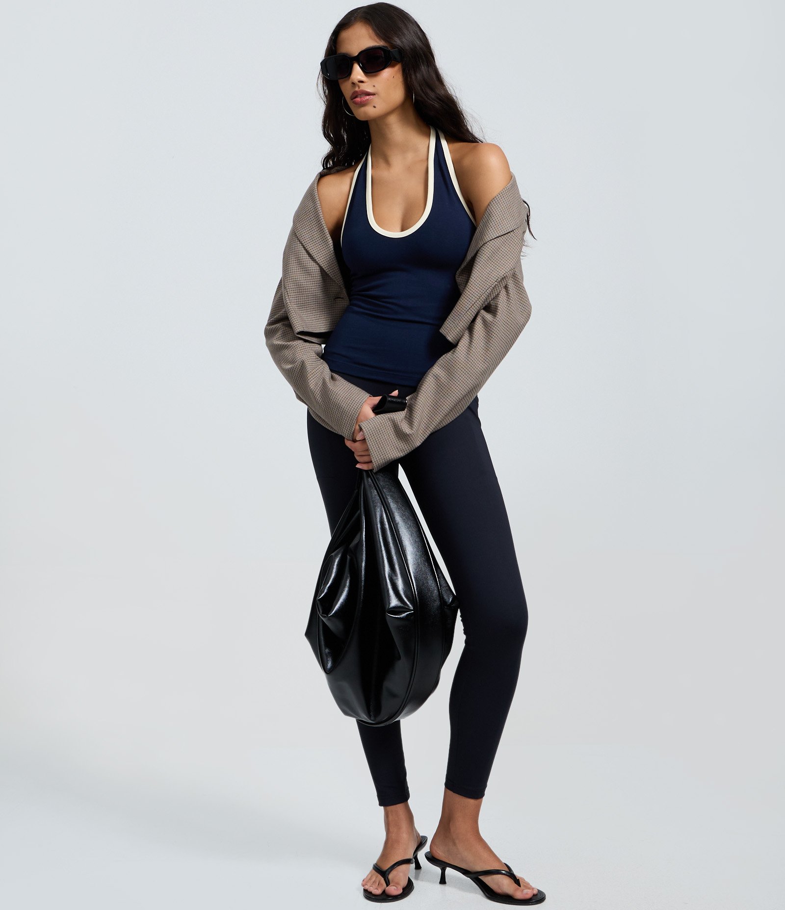 Blusa Frente Única em Ponto Roma com Contraste Azul 2