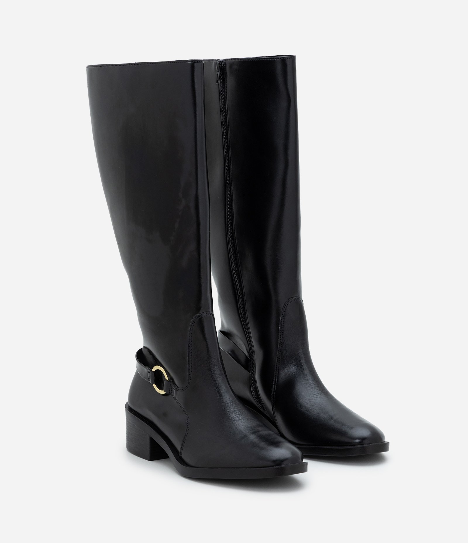 Bota Hípica em PU com Bico Quadrado Preto 3
