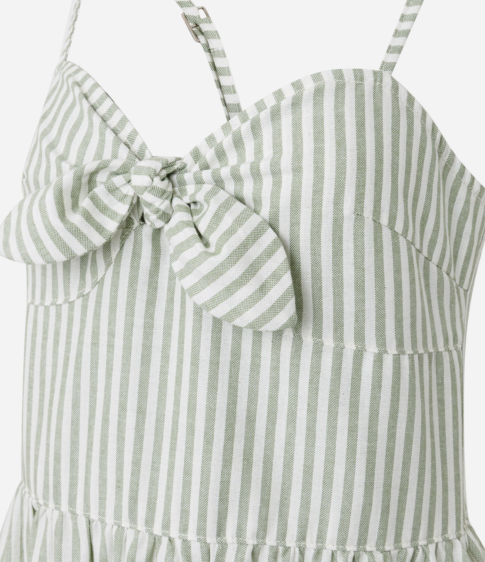 Vestido Longo Maquinetado Listrado com Laço no Busto Verde Claro 2