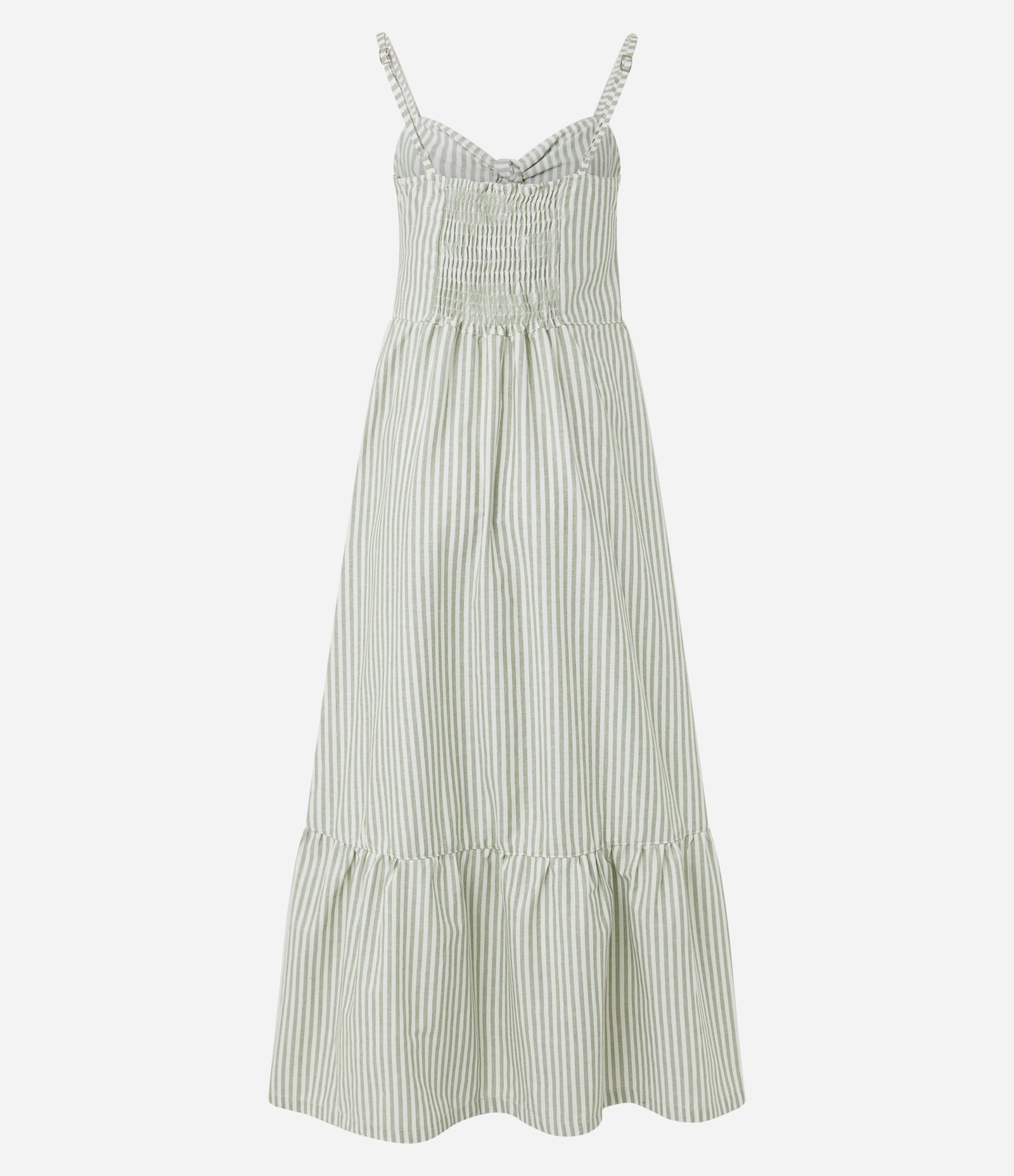 Vestido Longo Maquinetado Listrado com Laço no Busto Verde Claro 3