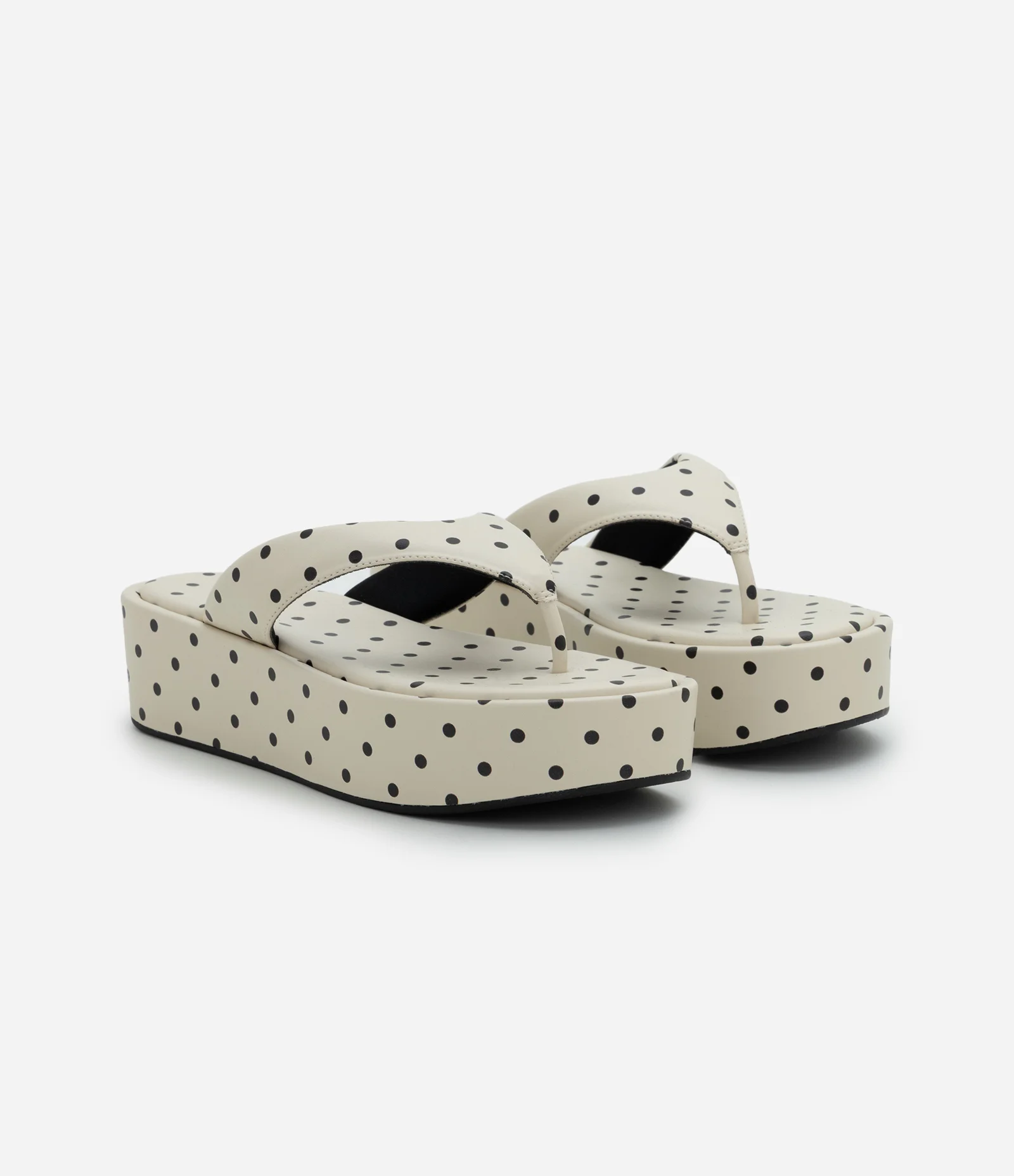 Sandália Flatform em PU com Estampa Poá Off White 2