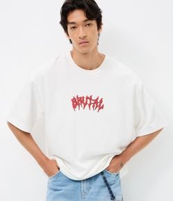 Camiseta Overboxy em Algodão com Estampa Lettering Brutal e Esqueleto