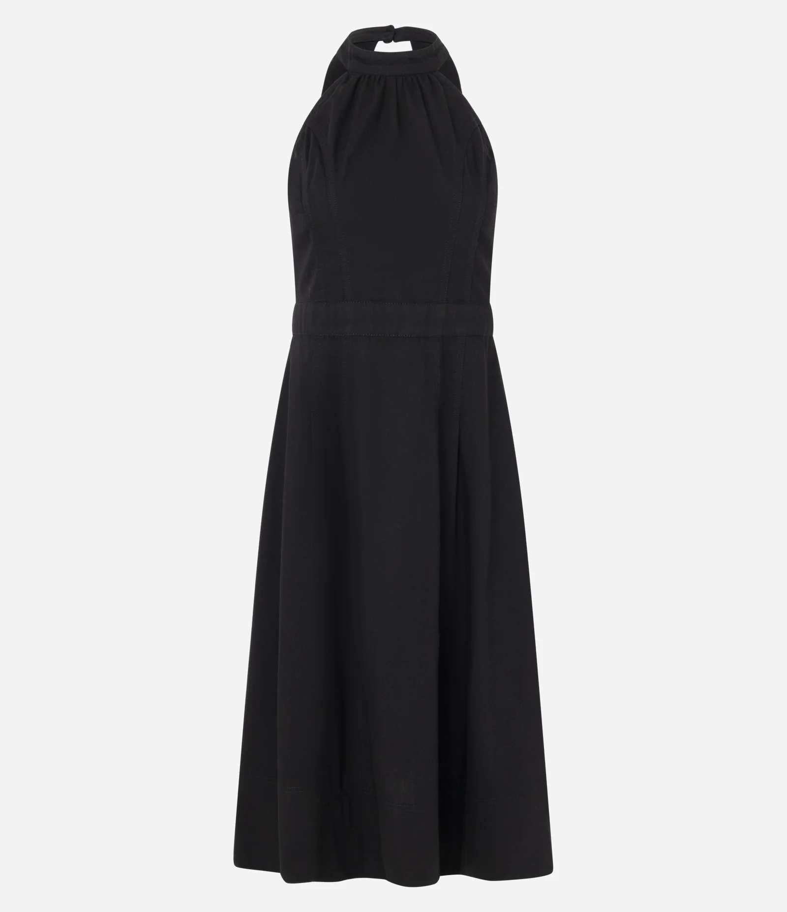 Vestido Midi em Jeans com Frente única e Costas Abertas Preto 1