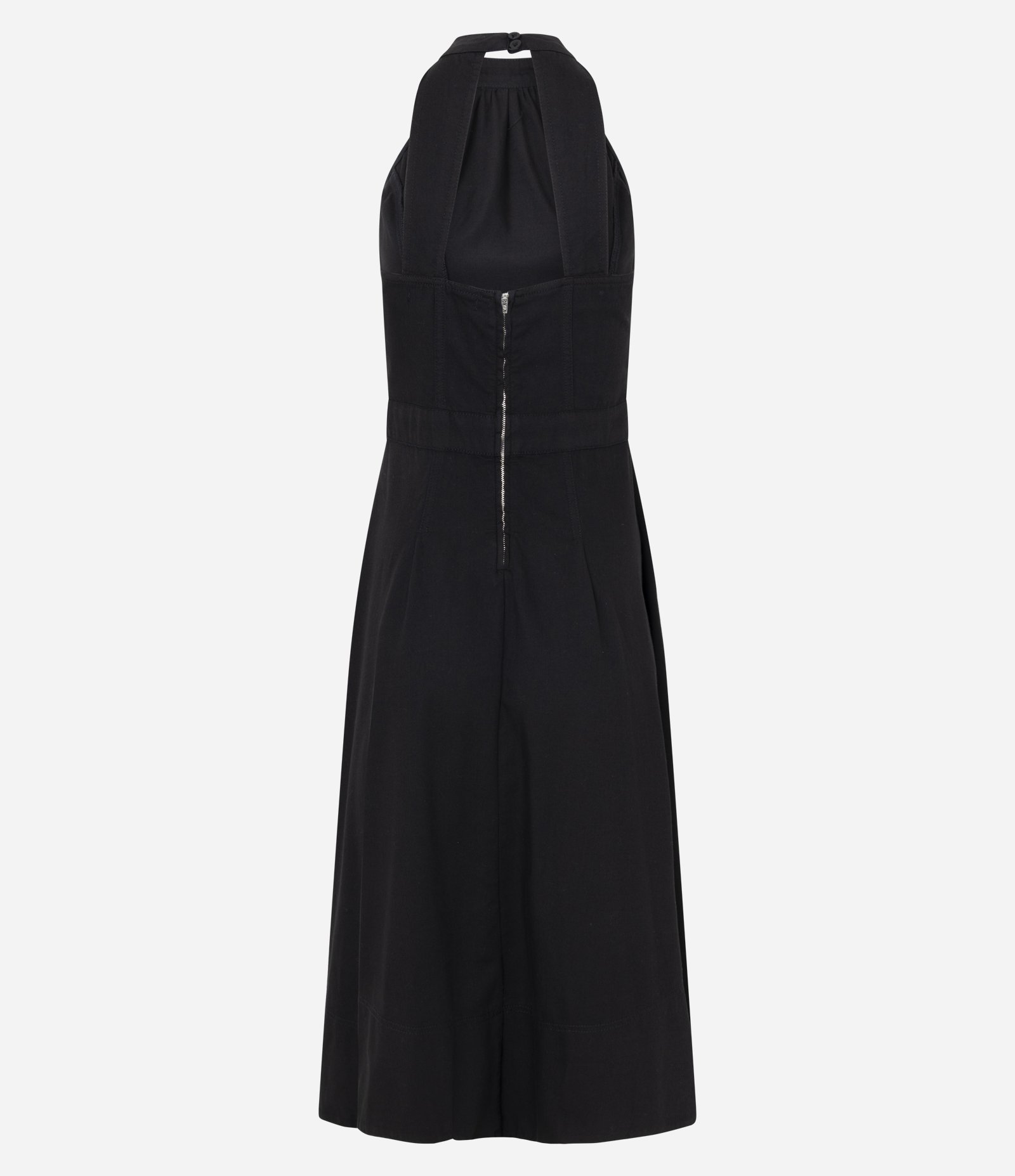 Vestido Midi em Jeans com Frente única e Costas Abertas Preto 2