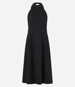 Vestido Midi em Jeans com Frente única e Costas Abertas