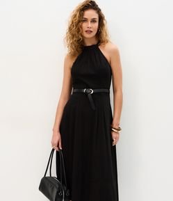 Vestido Midi em Jeans com Frente única e Costas Abertas