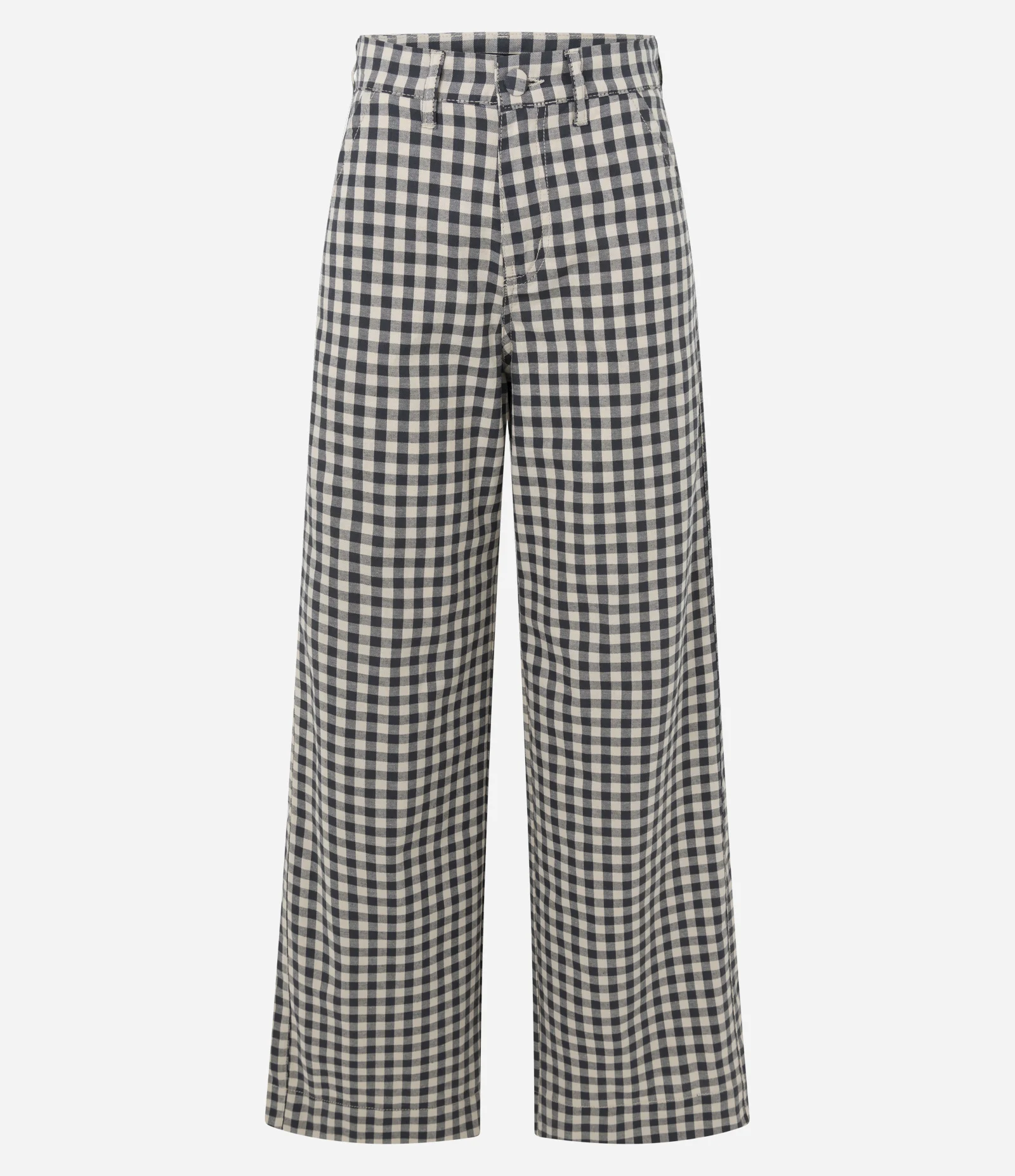 Calça Wide Leg em Sarja Xadrez com Cintura Média Preto/Branco 1
