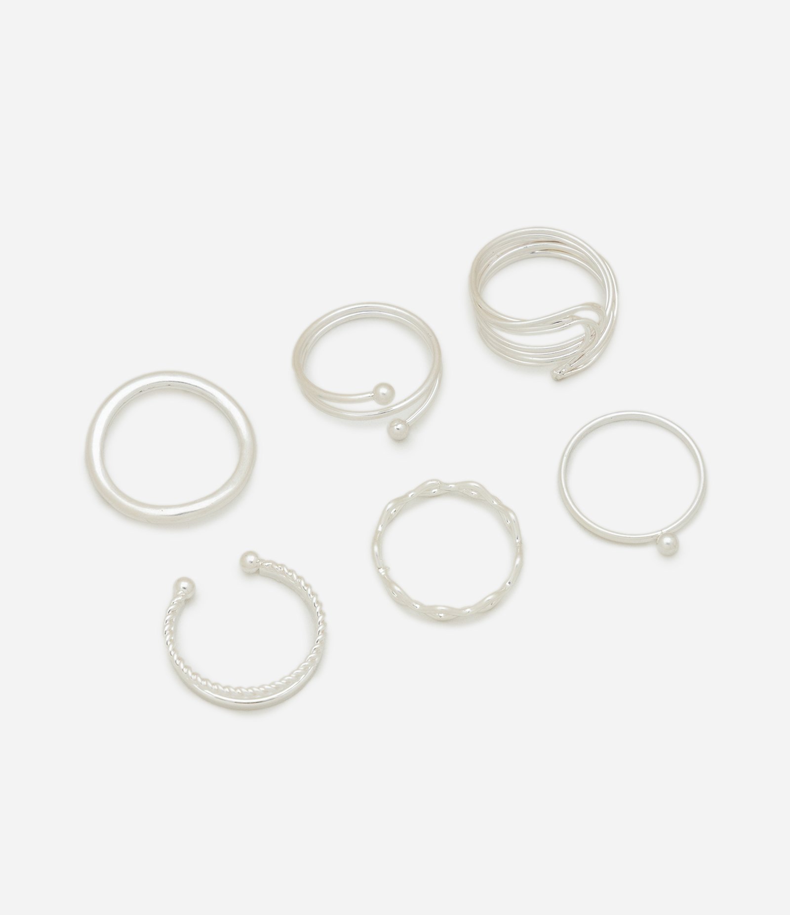 Kit 06 Anéis Delicados com Formatos Diversos Prata 1