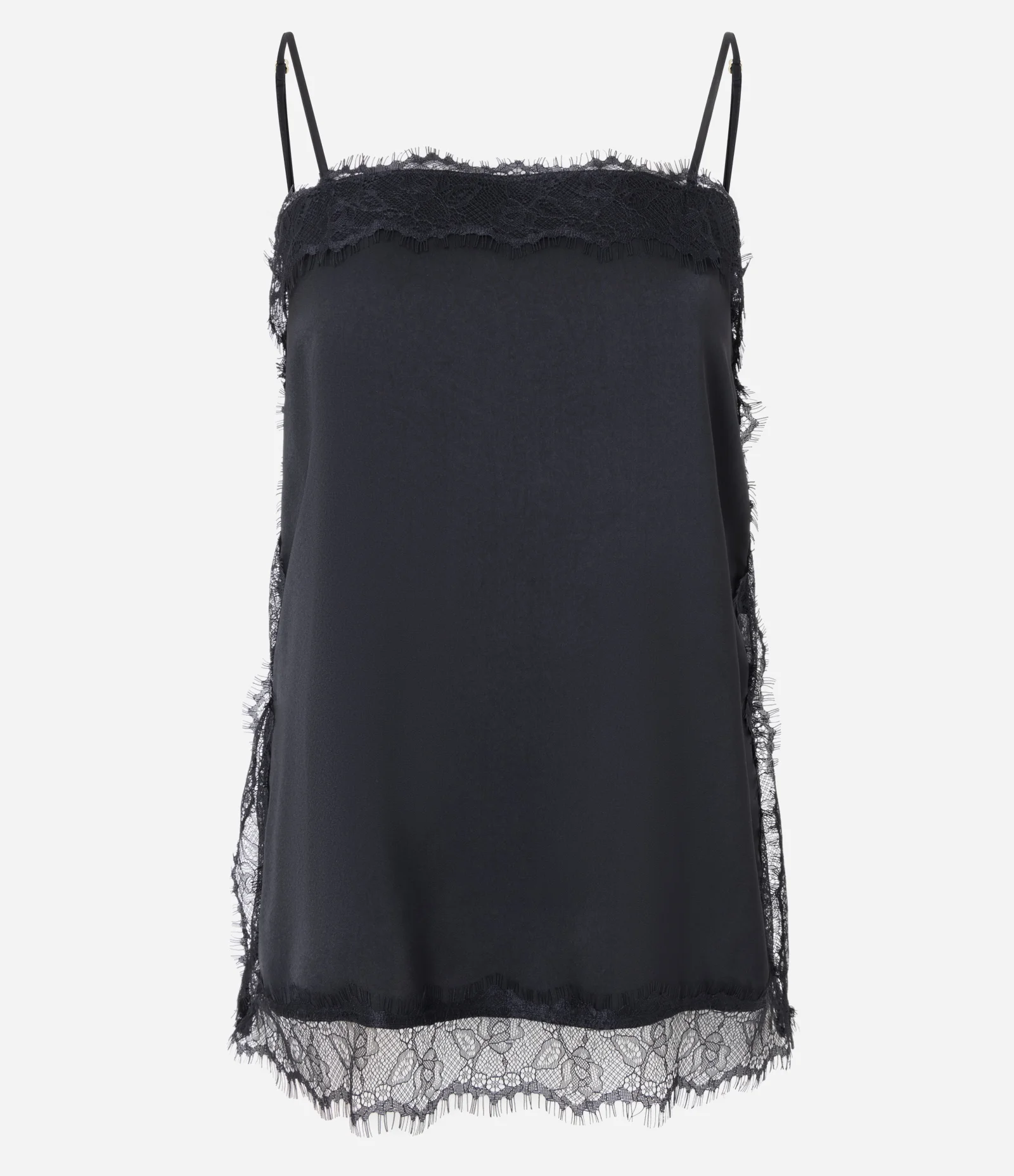 Blusa Acetinada com Decote Quadrado e Renda Aplicada Preto 5