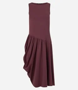 Vestido Midi com Drapeado Assimétrico