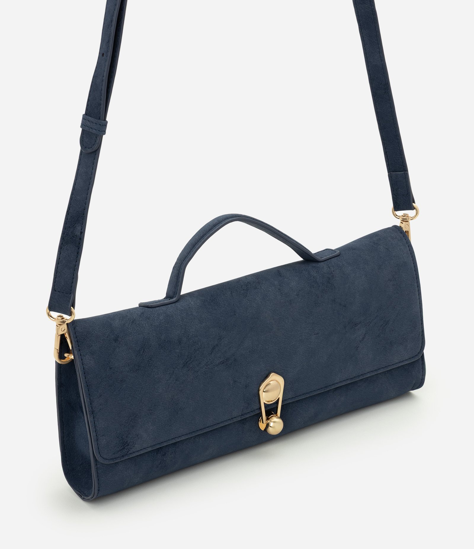 Bolsa Transversal Média em Suede com Alça Longa Removível Azul 1