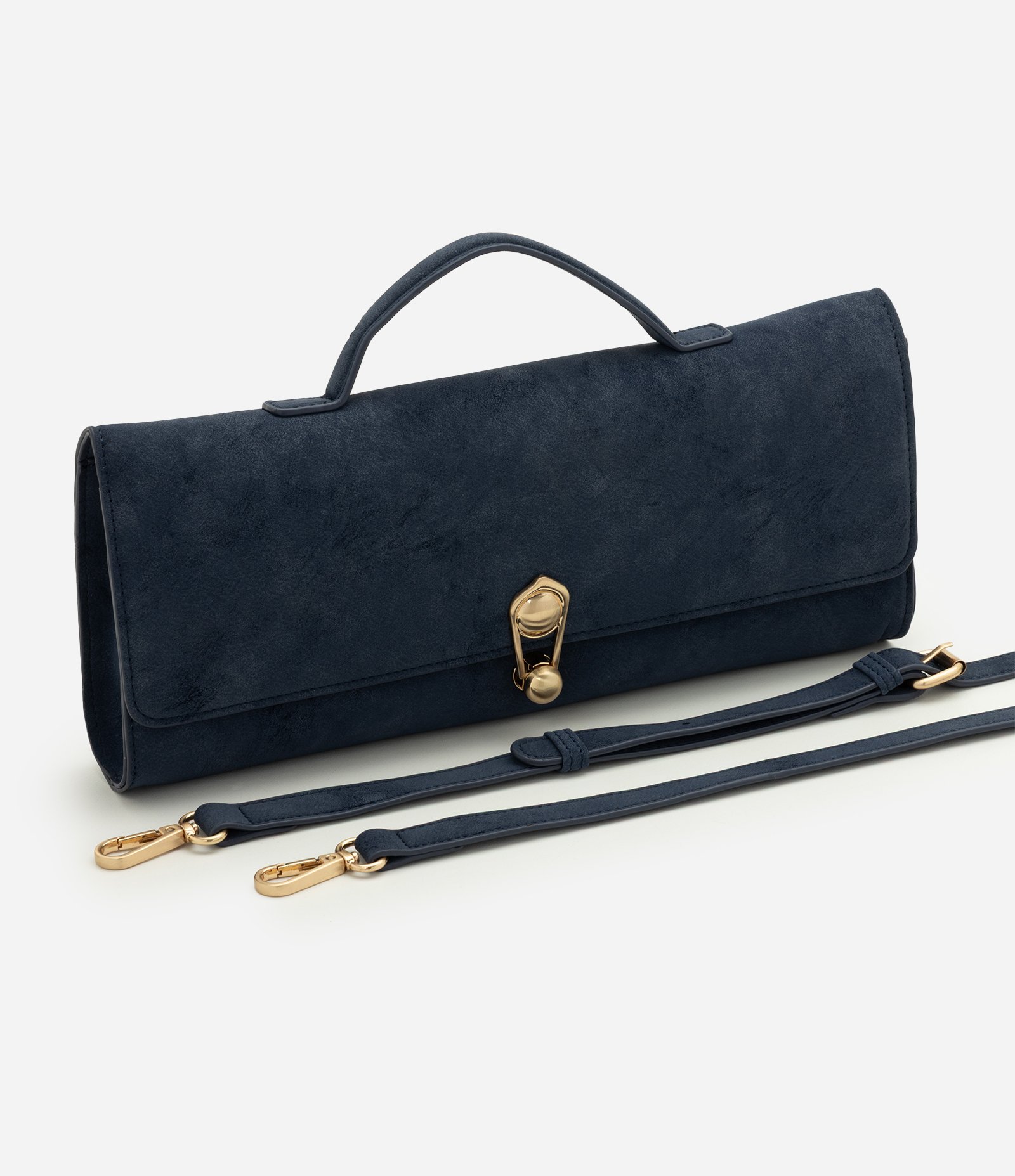 Bolsa Transversal Média em Suede com Alça Longa Removível Azul 6