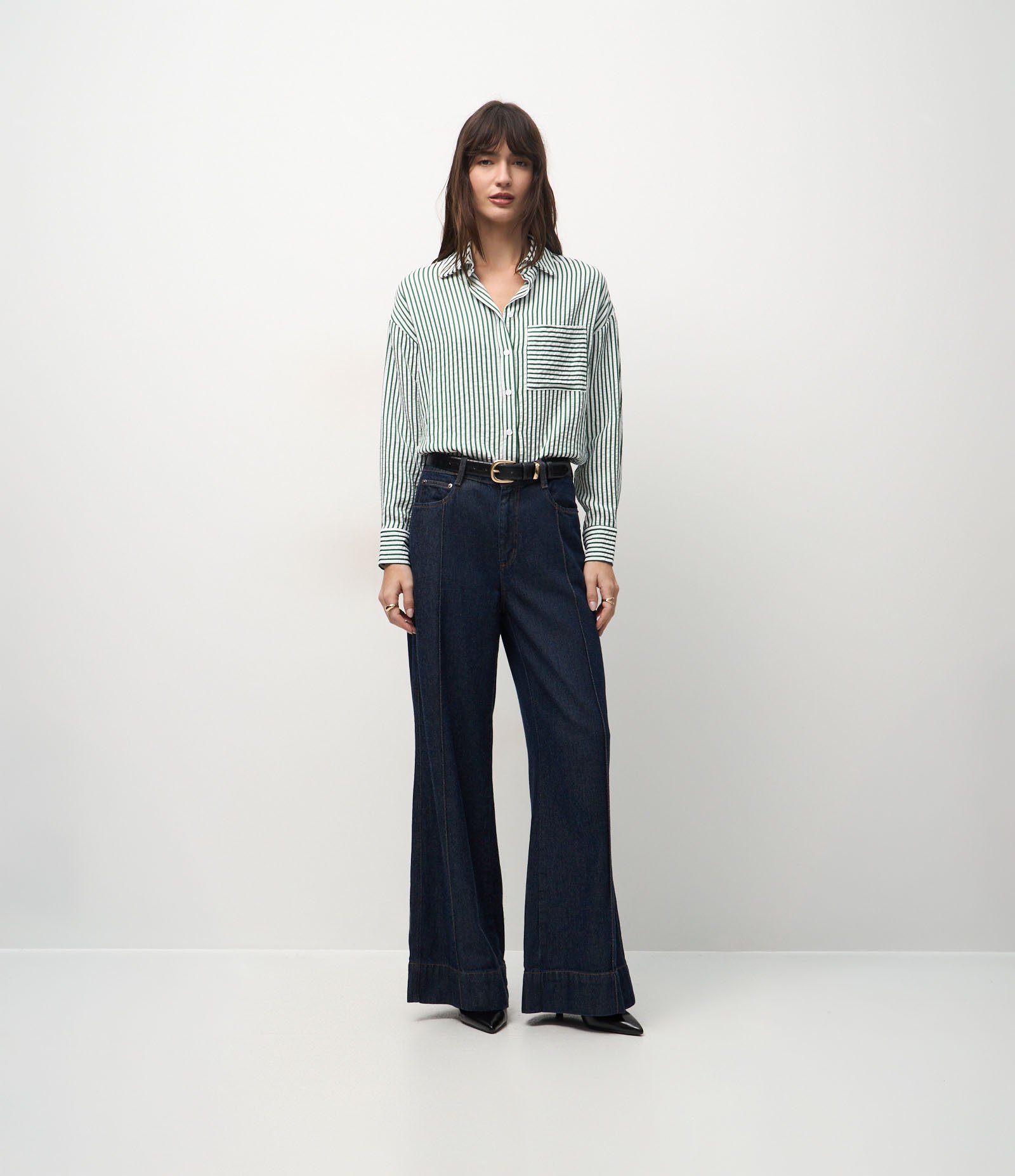 Camisa em Tricoline com Estampa Listrada Verde 2