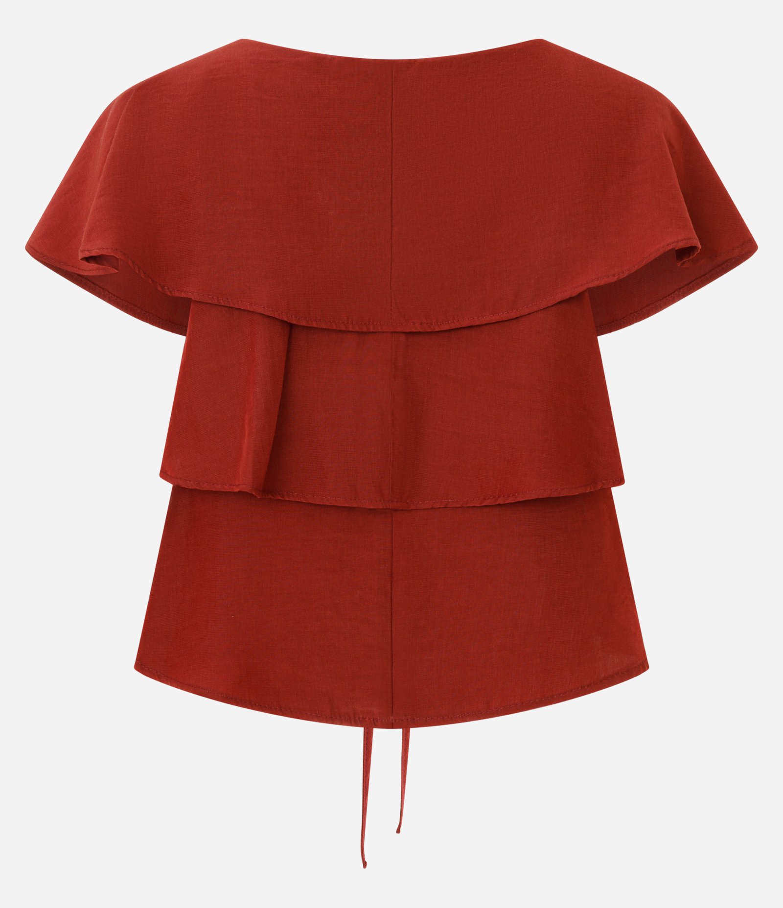 Blusa em Viscose com Babados e Amarração Frontal Marrom Claro 6