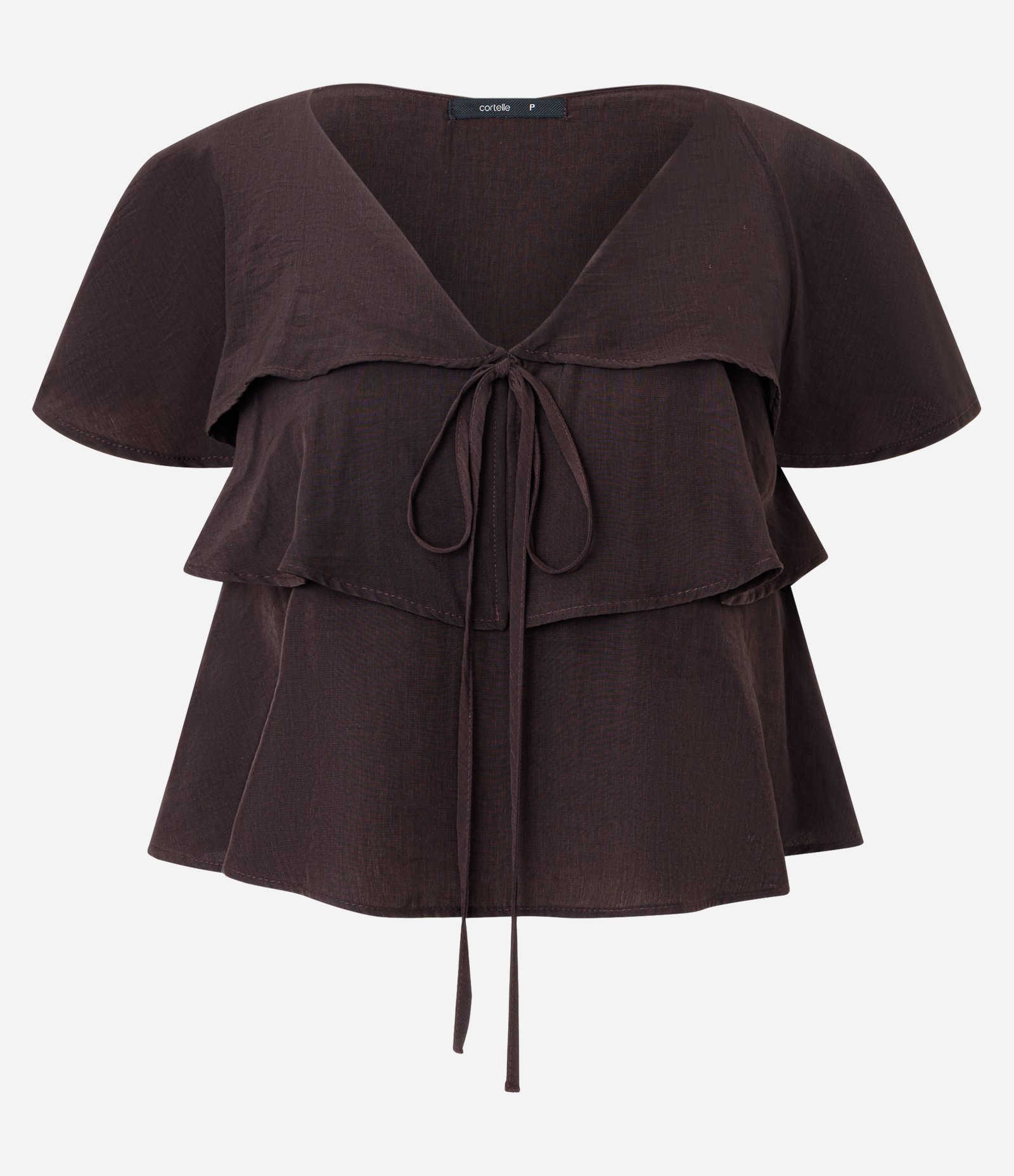 Blusa em Viscose com Babados e Amarração Frontal Marrom 5