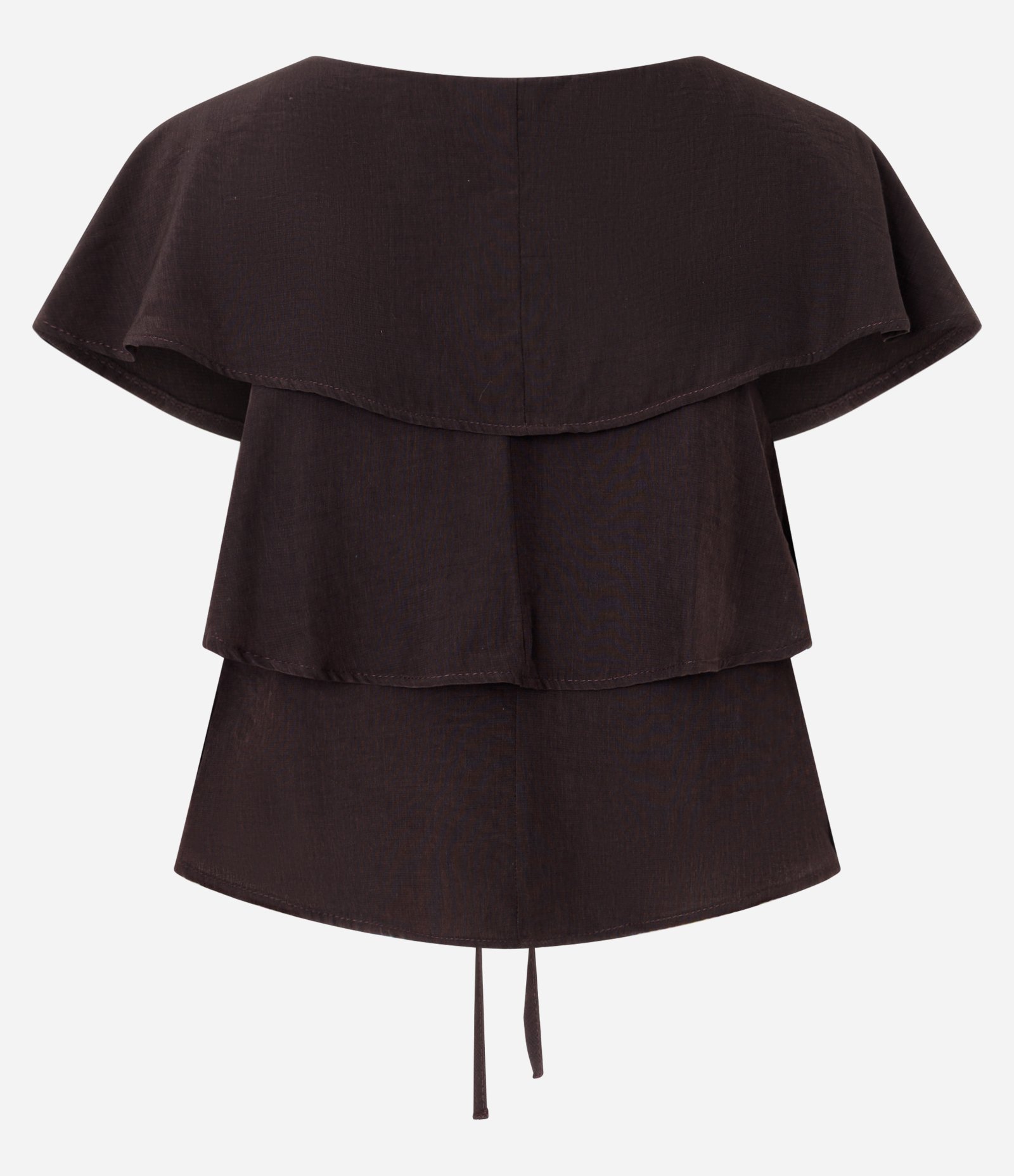 Blusa em Viscose com Babados e Amarração Frontal Marrom 6