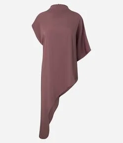 Blusa Manga Curta Assimétrica em Viscose