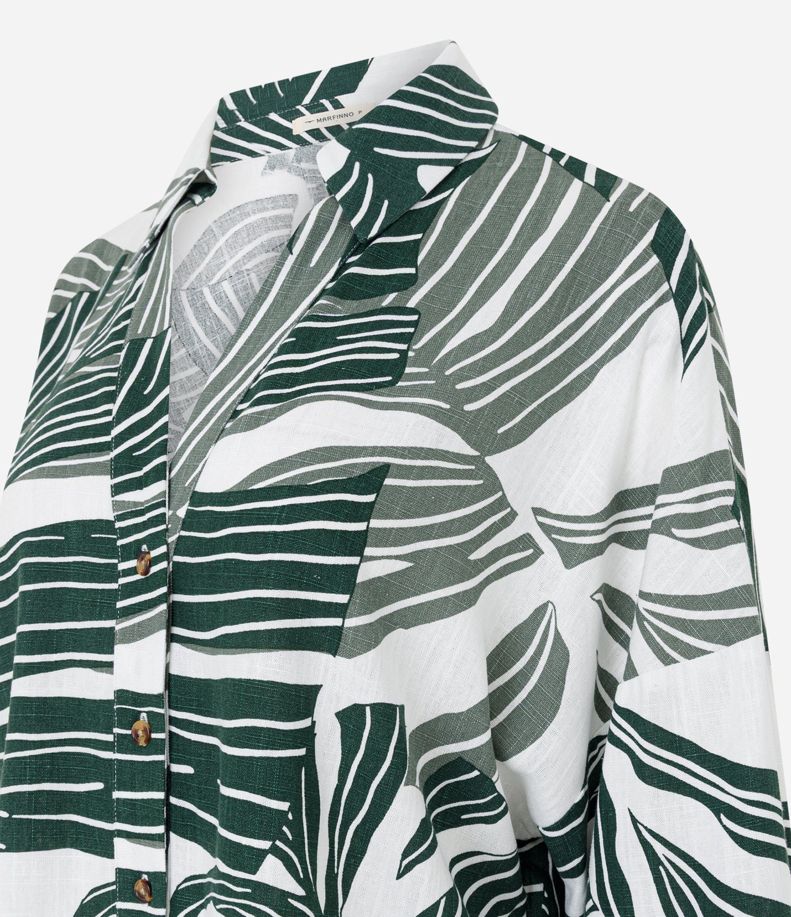 Camisa em Viscolinho com Estampa de Folhagem Branco/Verde 6