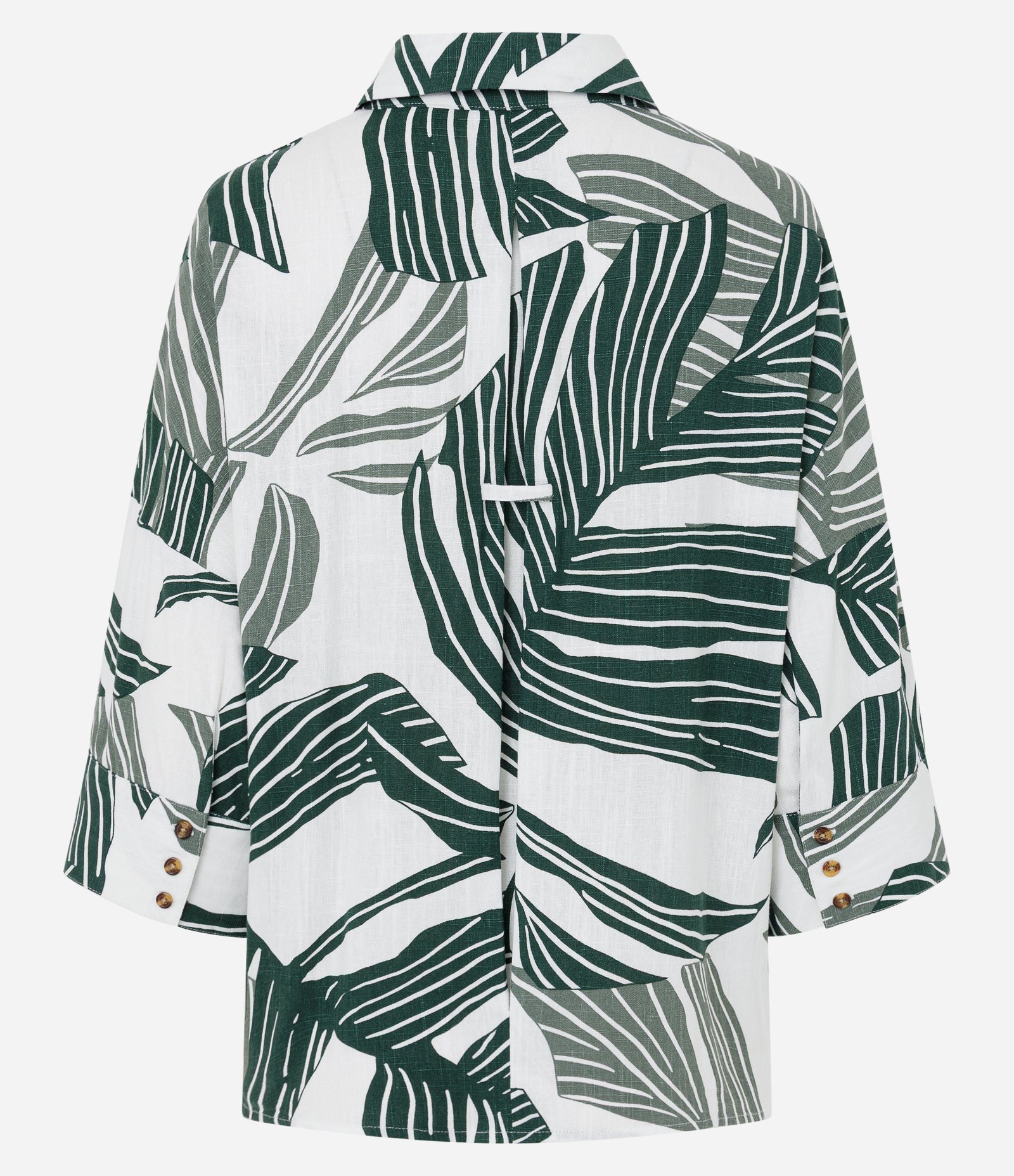 Camisa em Viscolinho com Estampa de Folhagem Branco/Verde 7