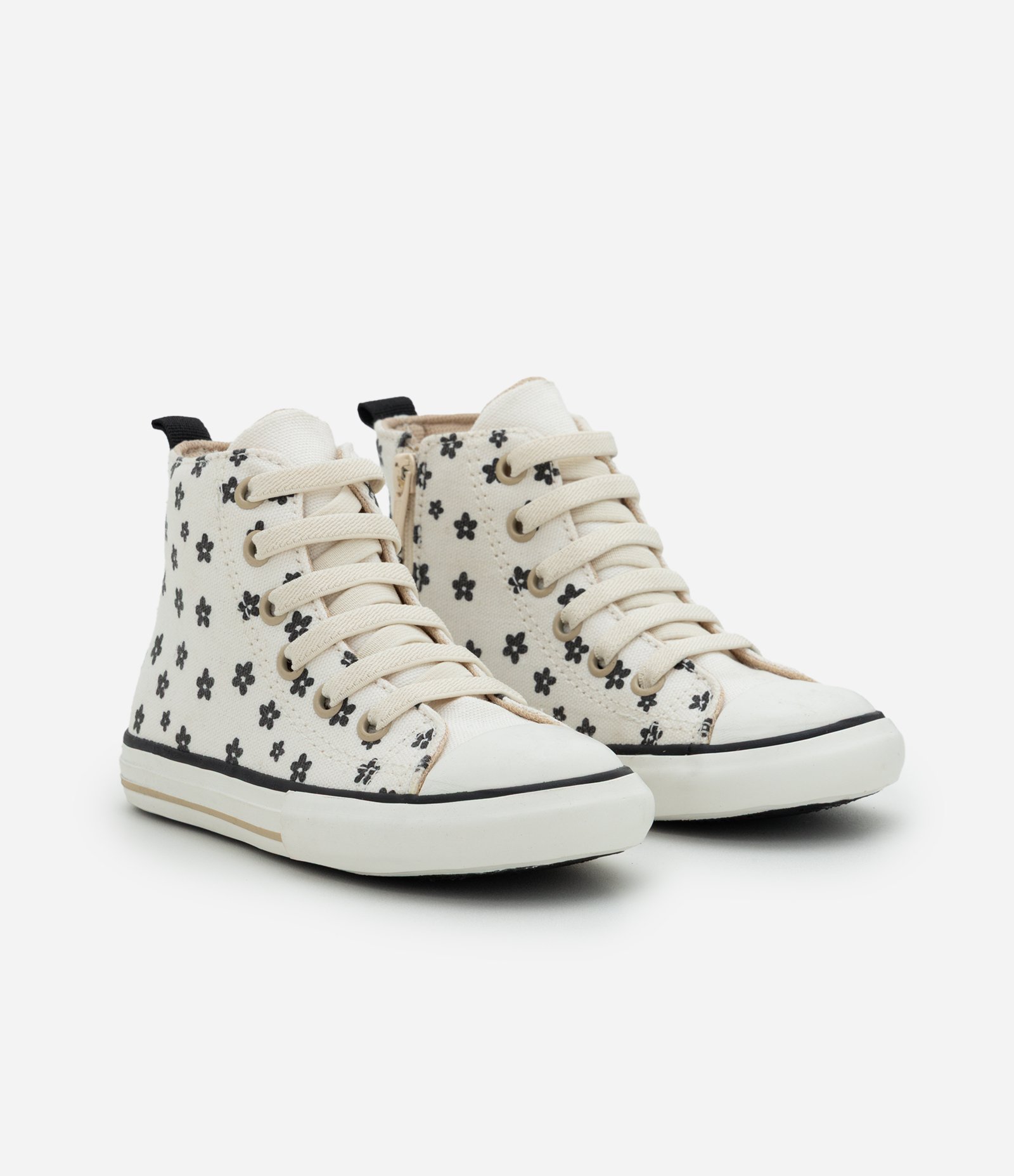 Tênis Infantil com Estampa Floral e Fechamento Lateral – Tam 20 a 27 Off White 1