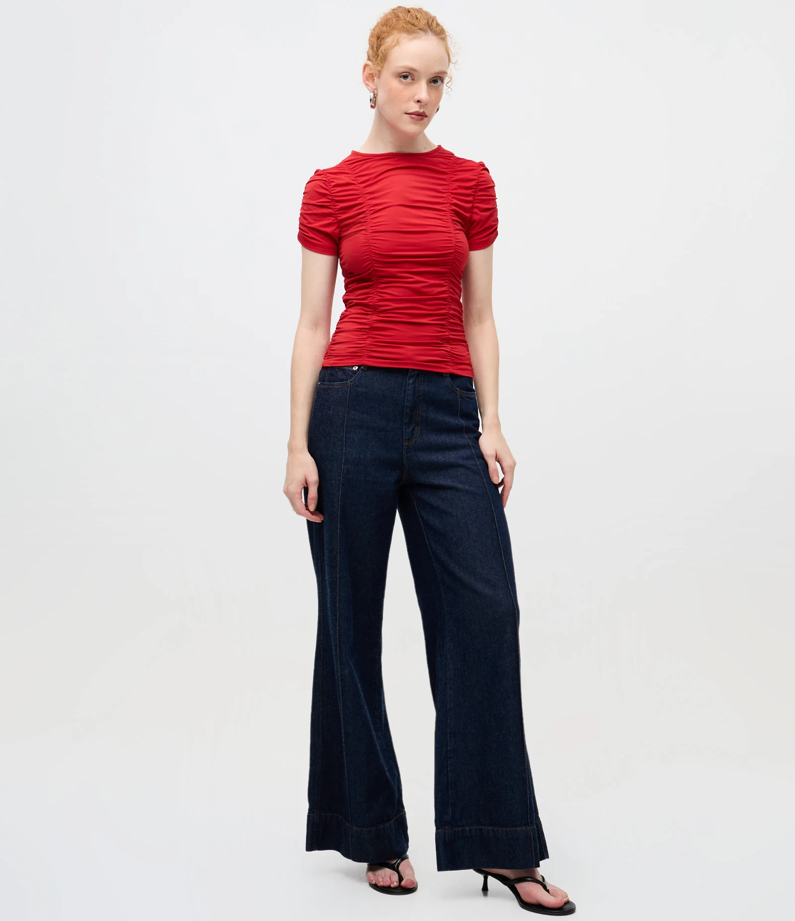 Blusa Manga Curta em Poliamida com Drapeado Vermelho 2