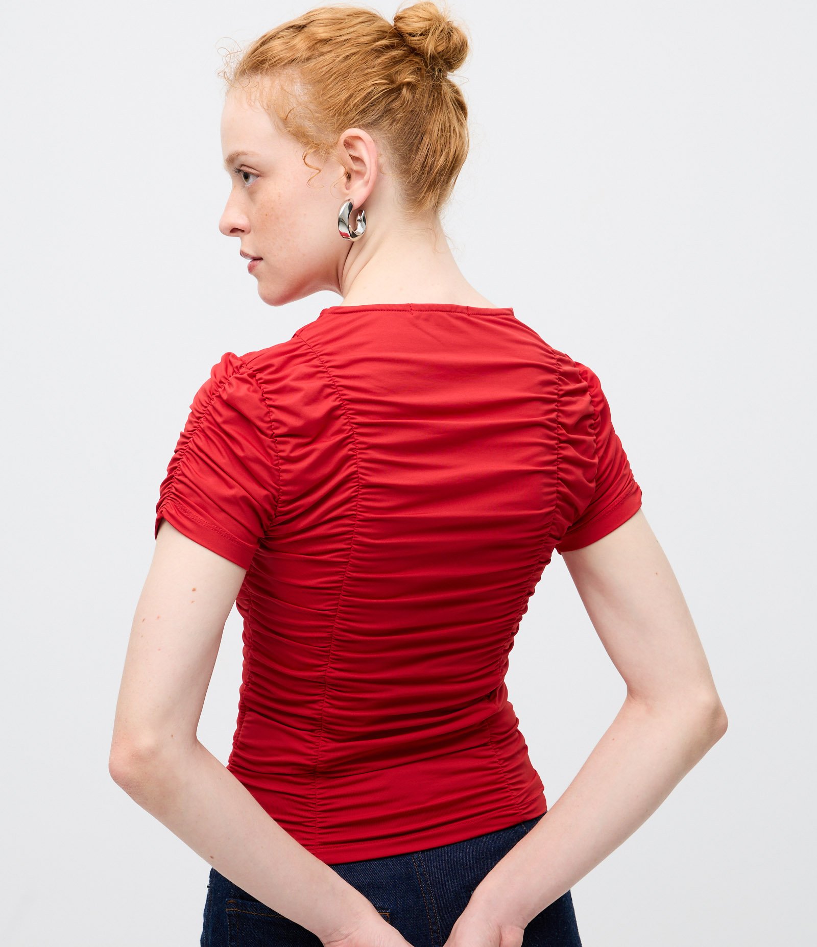 Blusa Manga Curta em Poliamida com Drapeado Vermelho 4