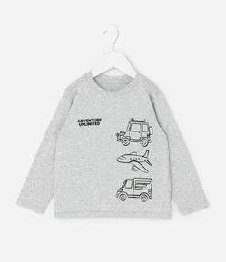 Camiseta Infantil com Estampa Avião e Carros – Tam 1 a 5/6 Anos