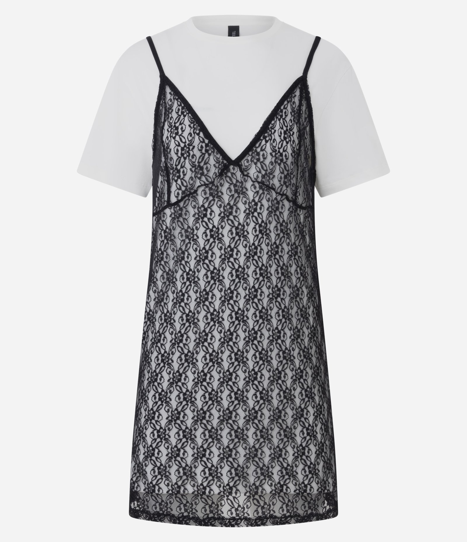Vestido Feminino Curto com Sobreposição em Renda Branco 1