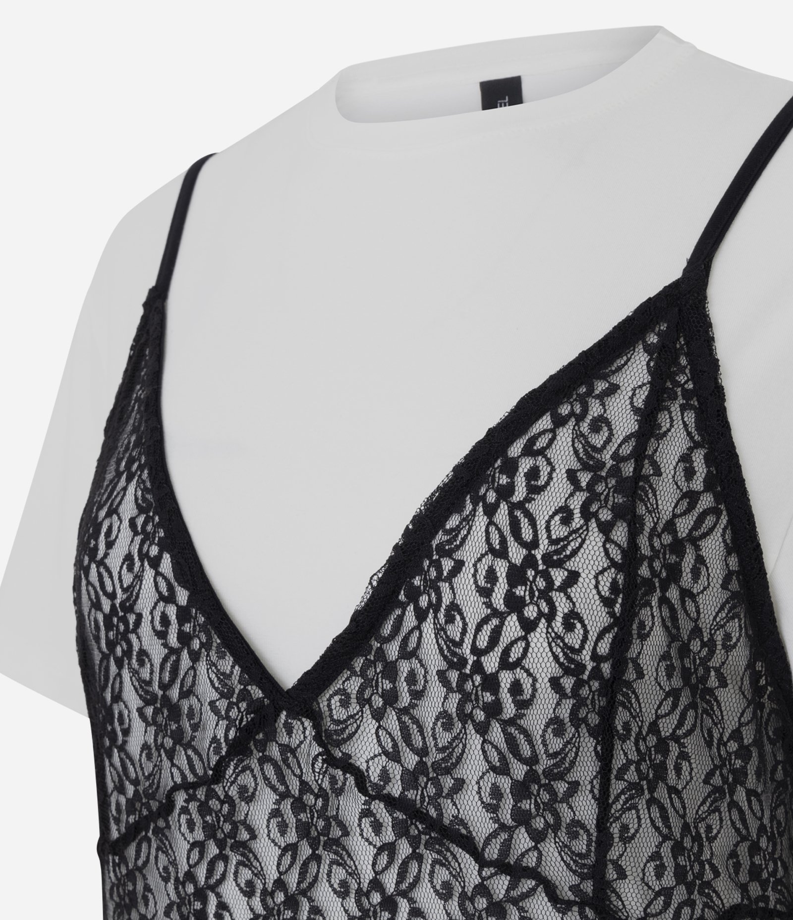 Vestido Feminino Curto com Sobreposição em Renda Branco 2