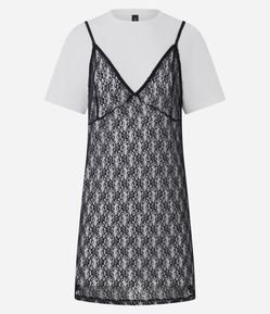 Vestido Feminino Curto com Sobreposição em Renda