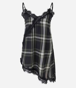 Blusa Xadrez com Renda e Barra Assimétrica