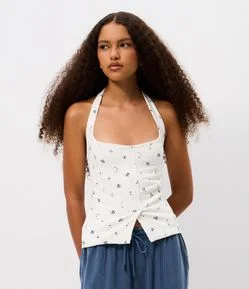 Blusa Frente Única em Microfibra Texturizada com Estampa Floral