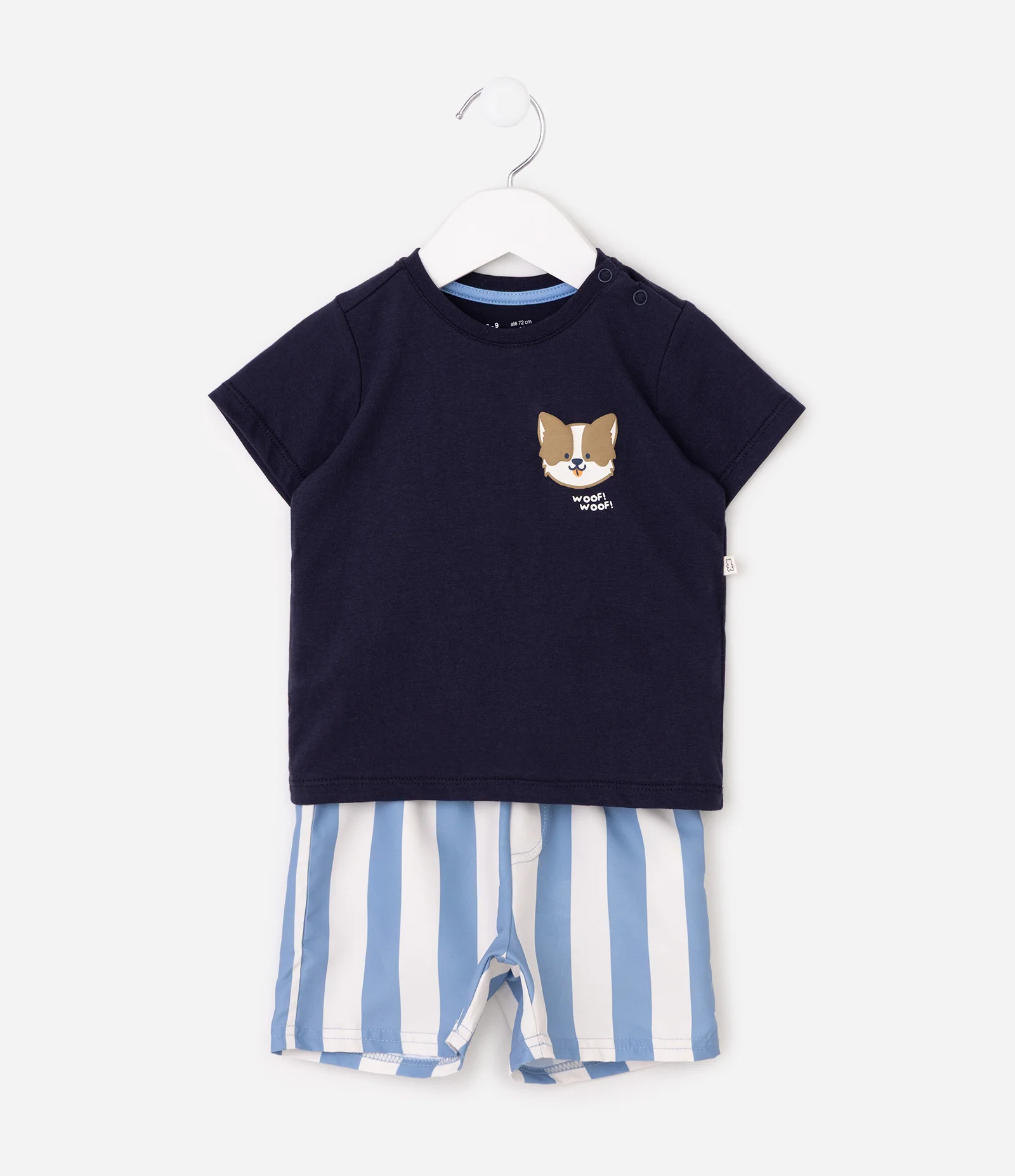 Conjunto Infantil com Camiseta e Bermuda Listrada - Tam 0 a 18 Meses Azul 1