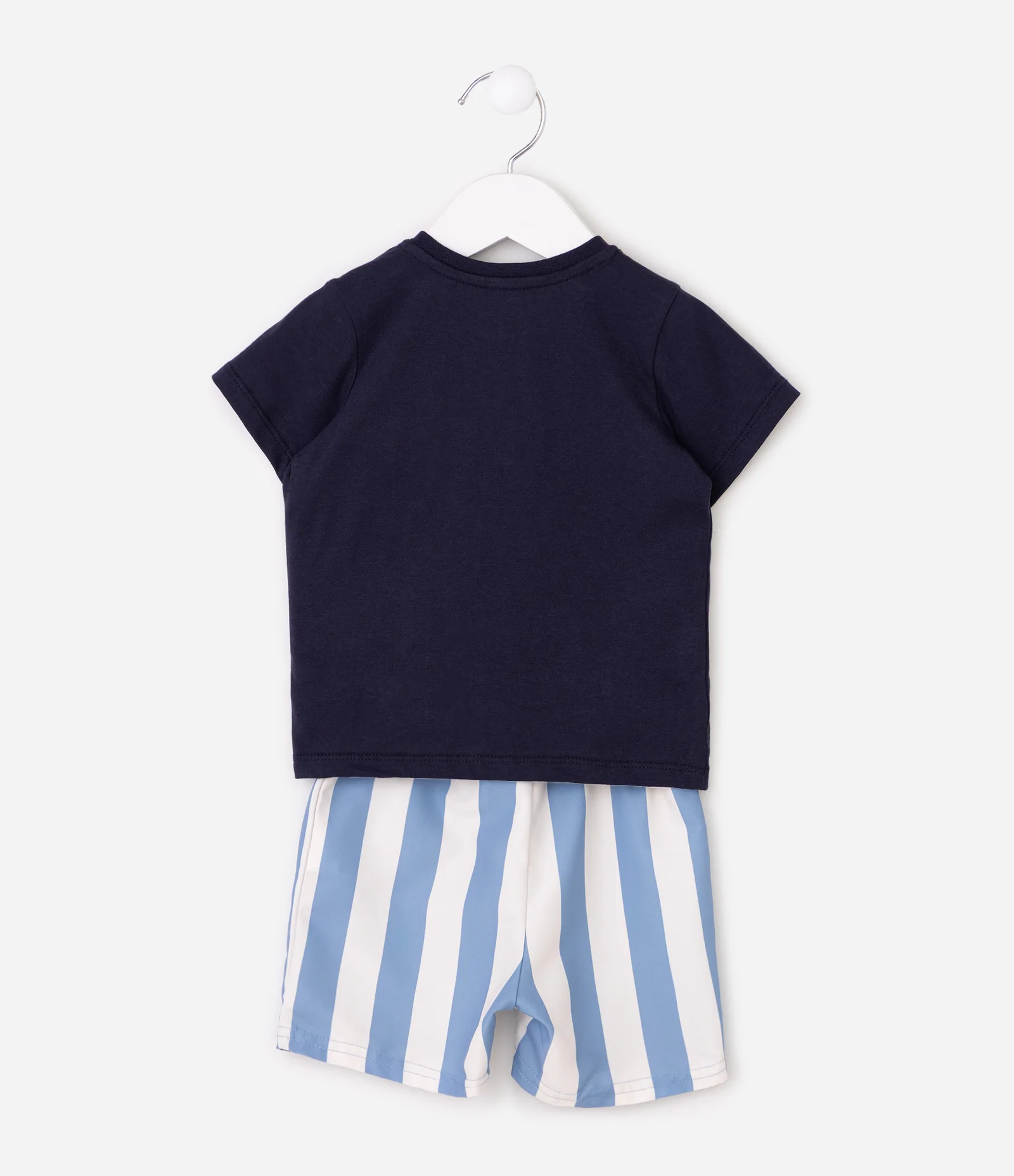 Conjunto Infantil com Camiseta e Bermuda Listrada - Tam 0 a 18 Meses Azul 2