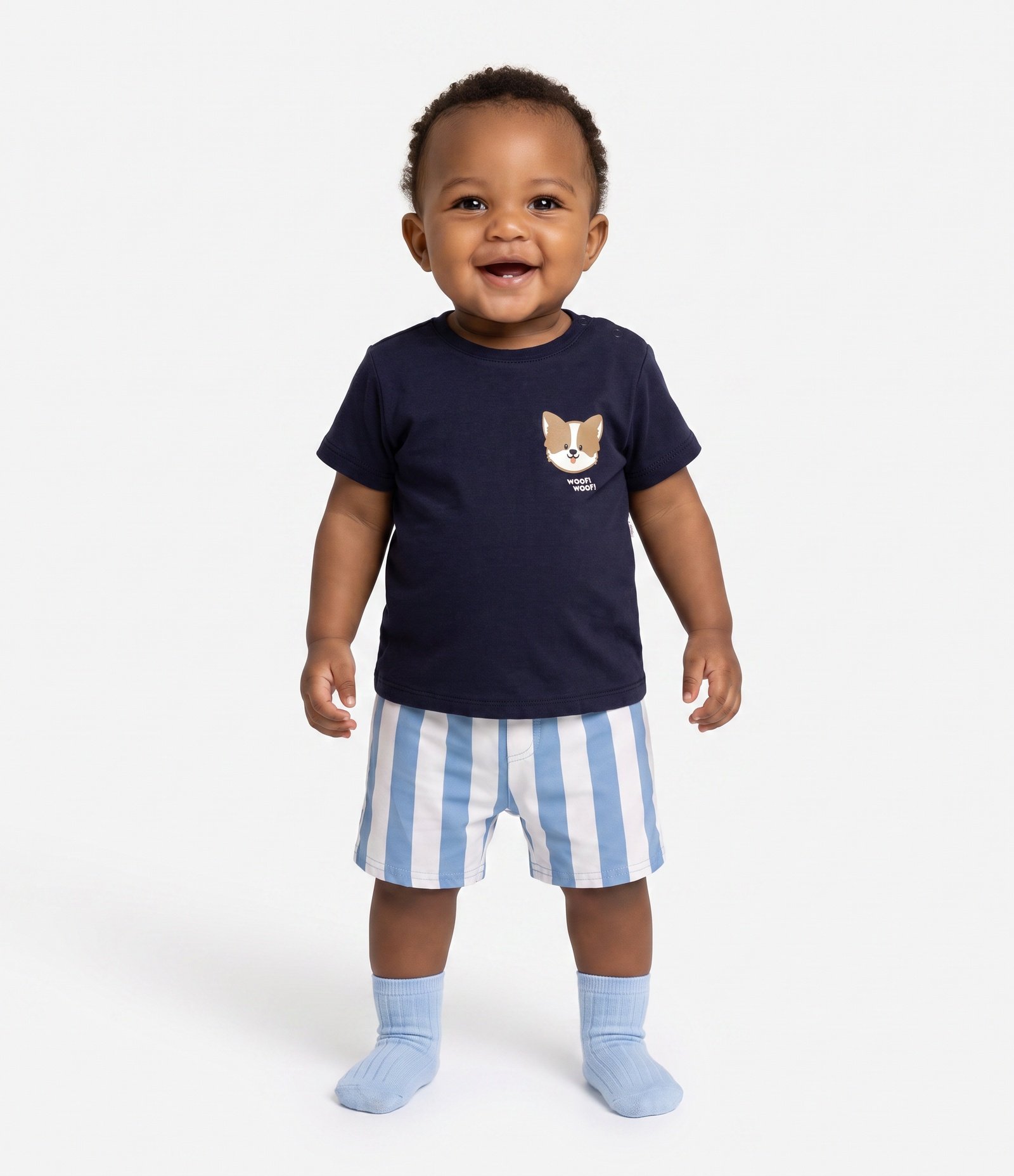 Conjunto Infantil com Camiseta e Bermuda Listrada - Tam 0 a 18 Meses Azul 1