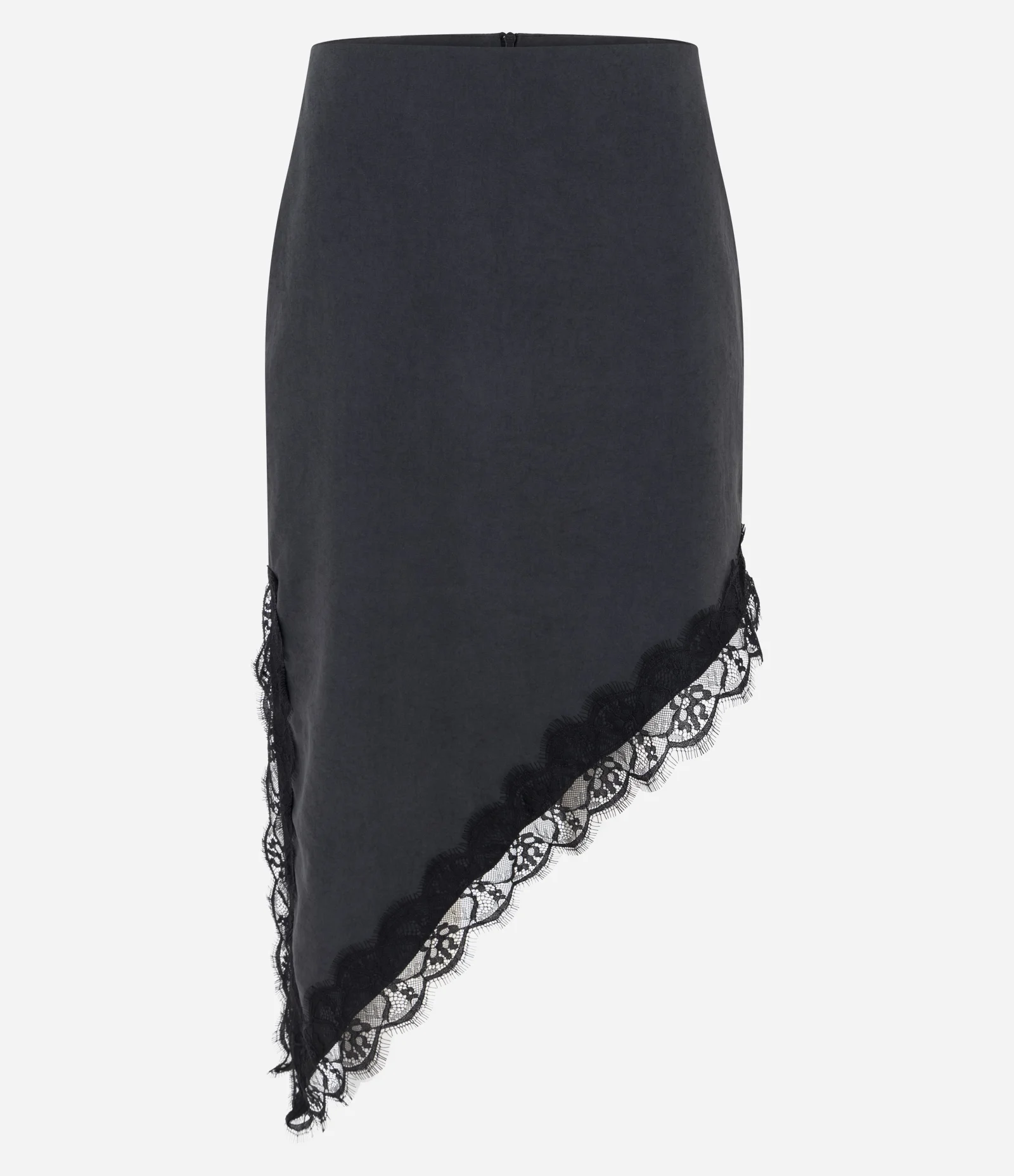 Saia Midi em Viscose com Renda na Barra Preto 1