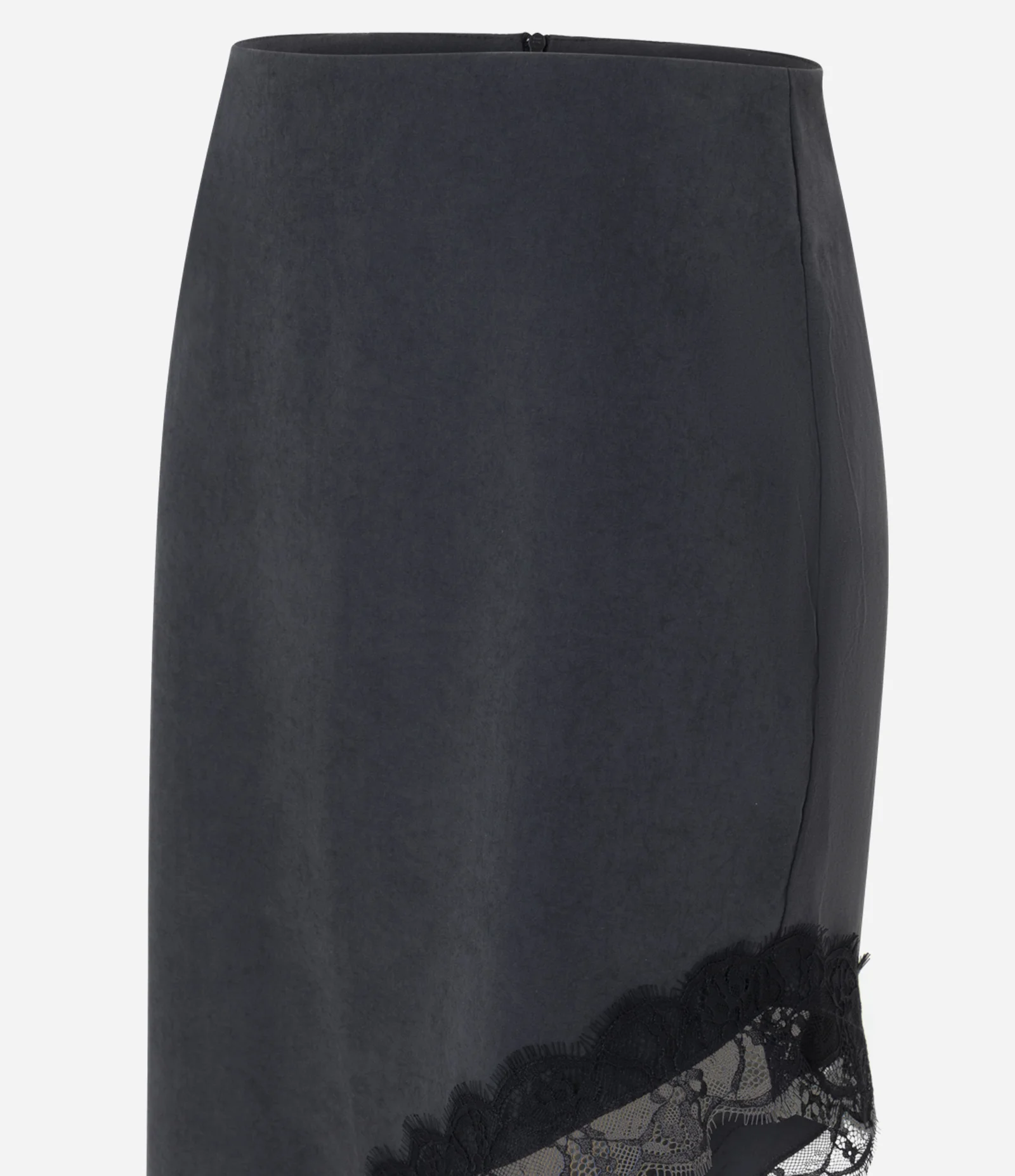Saia Midi em Viscose com Renda na Barra Preto 2