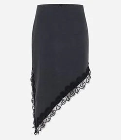 Saia Midi em Viscose com Renda na Barra