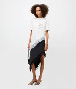 Saia Midi em Viscose com Renda na Barra