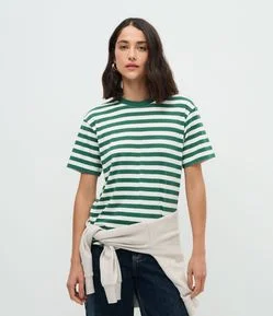 Camiseta Oversized em Algodão Peruano com Listras Horizontais