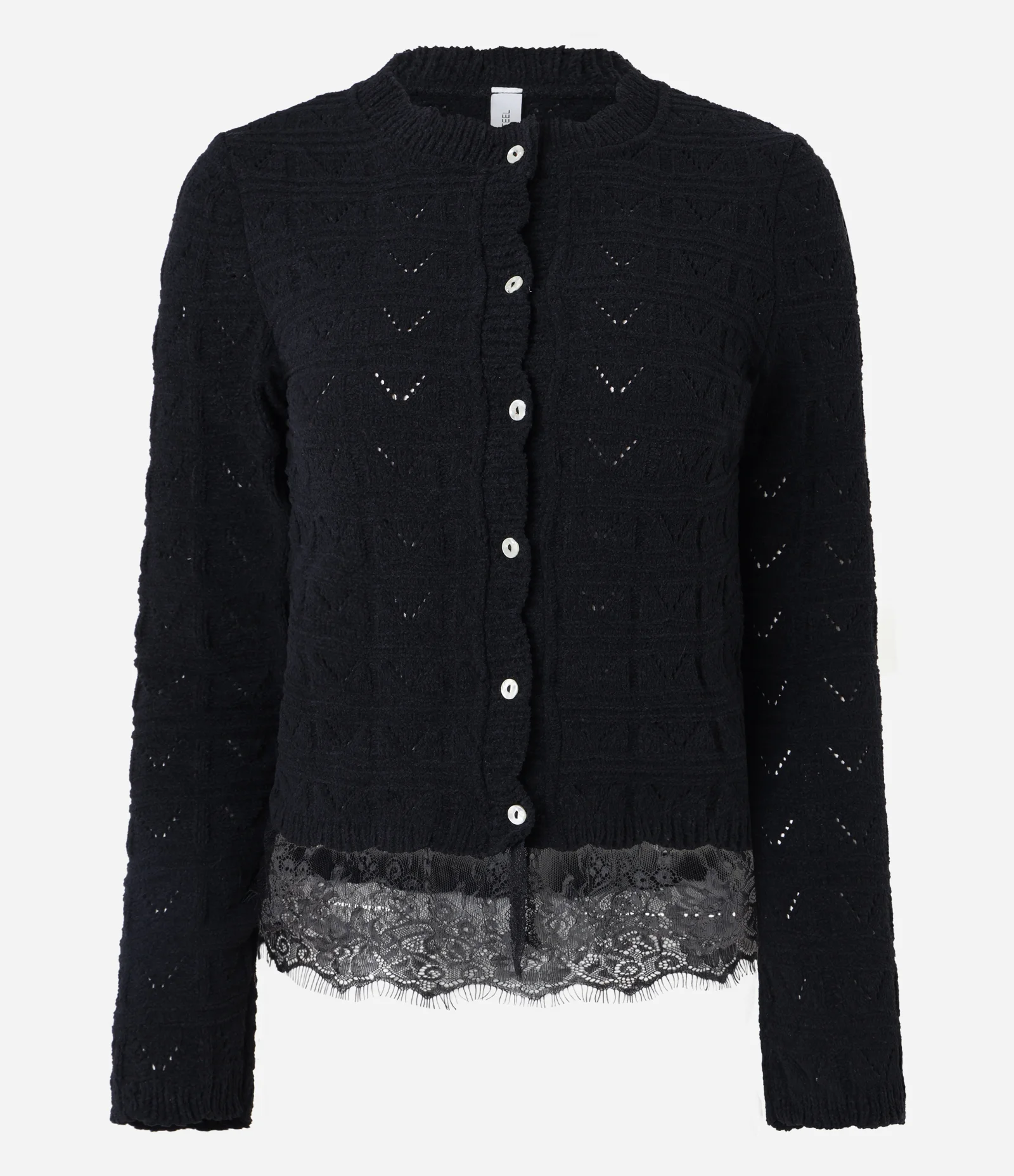 Casaco Feminino Tricô Leve Ponto Aberto com Renda Preto 1