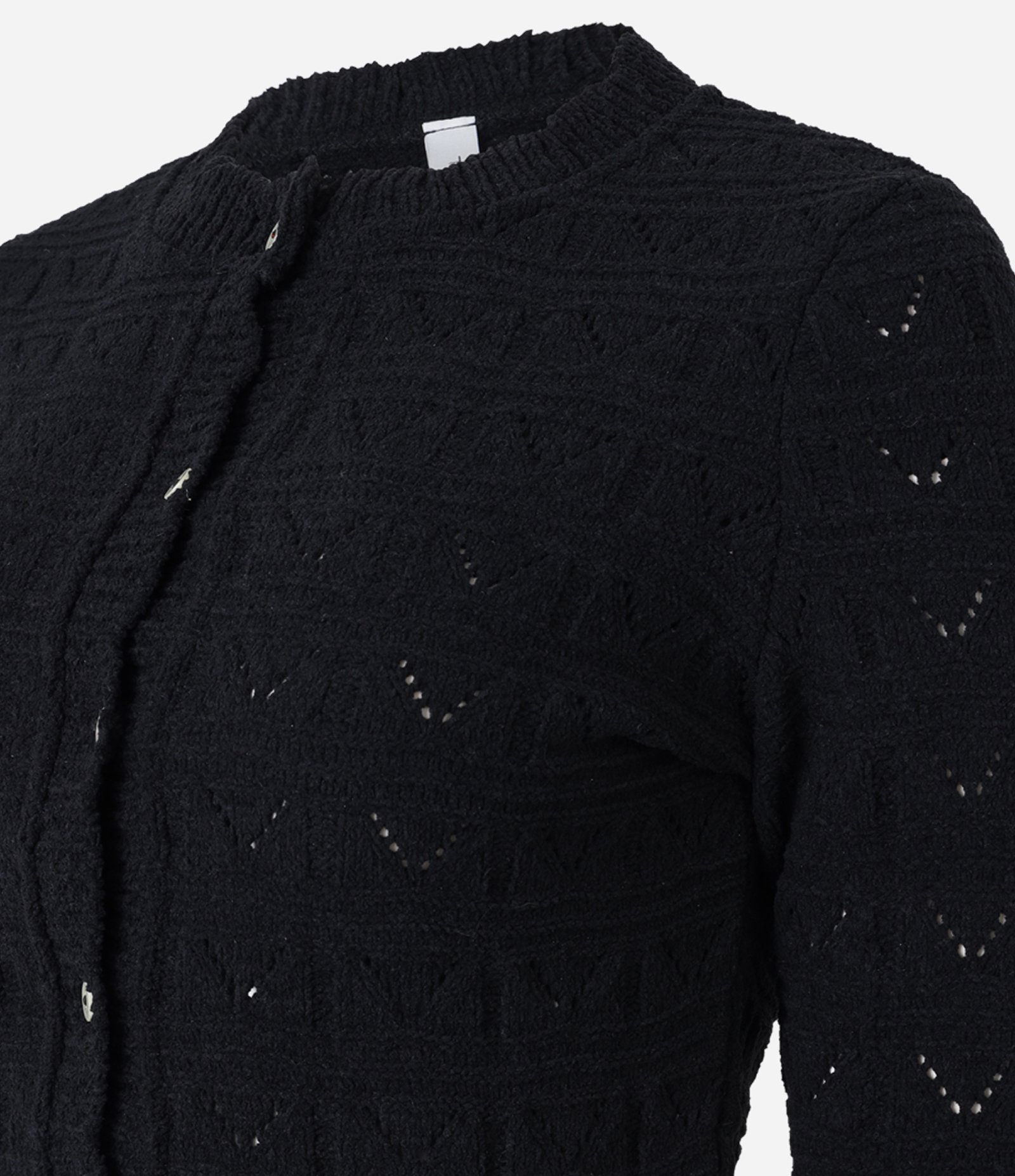 Casaco Feminino Tricô Leve Ponto Aberto com Renda Preto 2