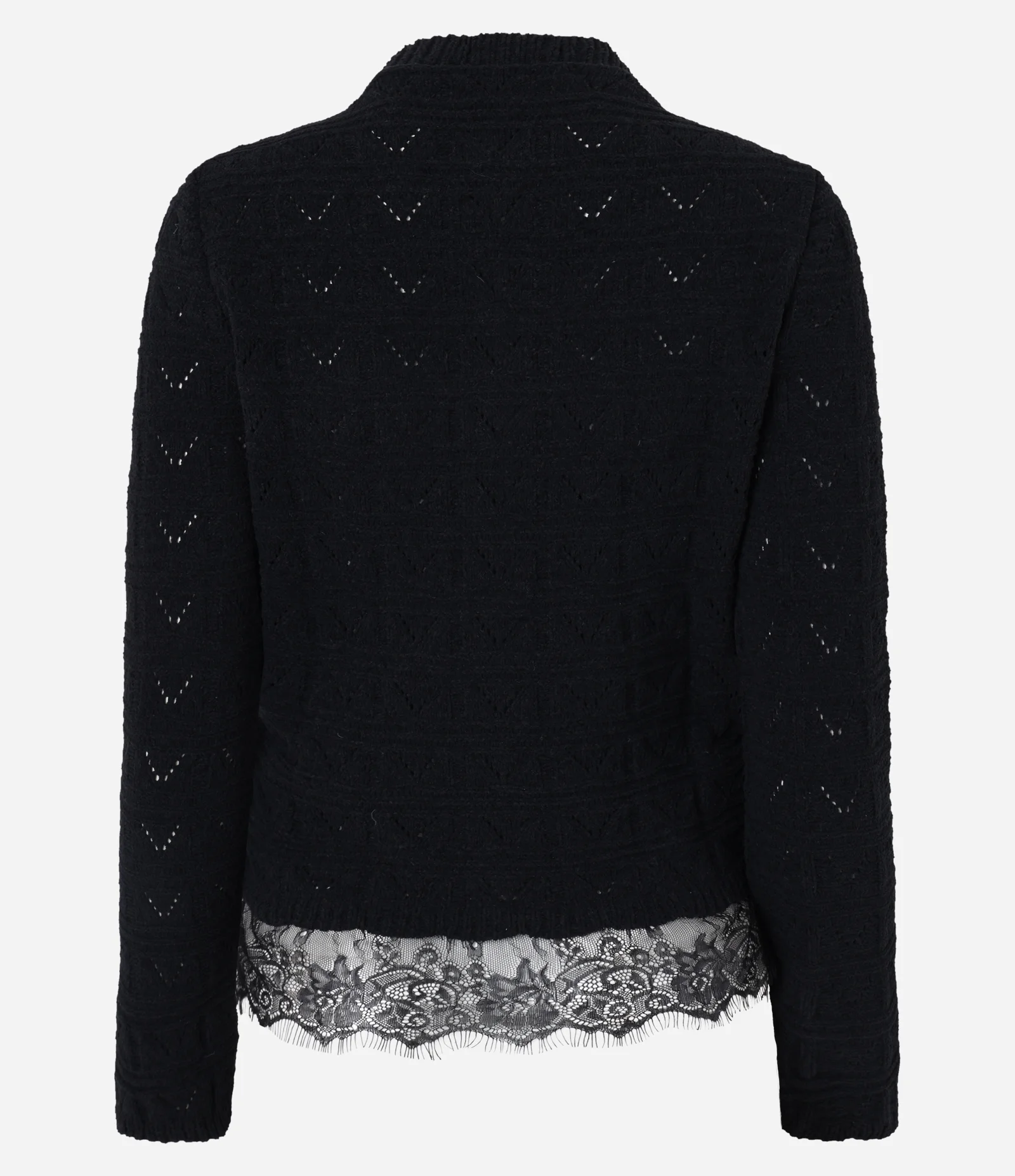 Casaco Feminino Tricô Leve Ponto Aberto com Renda Preto 3