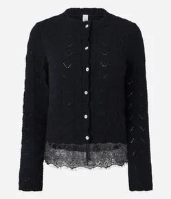 Casaco Feminino Tricô Leve Ponto Aberto com Renda