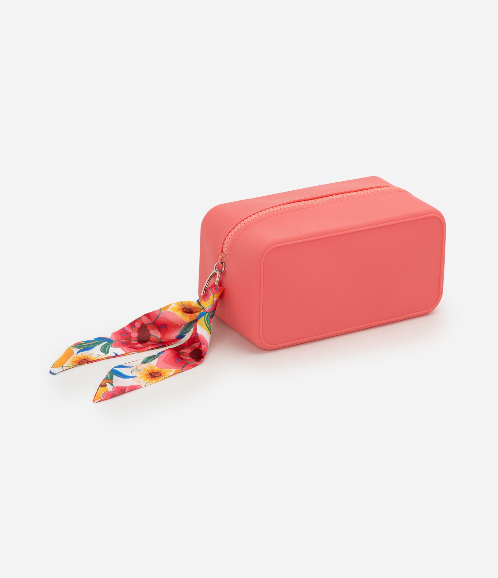 Necessaire Retangular em Silicone com Puller de Lenço Rosa 1