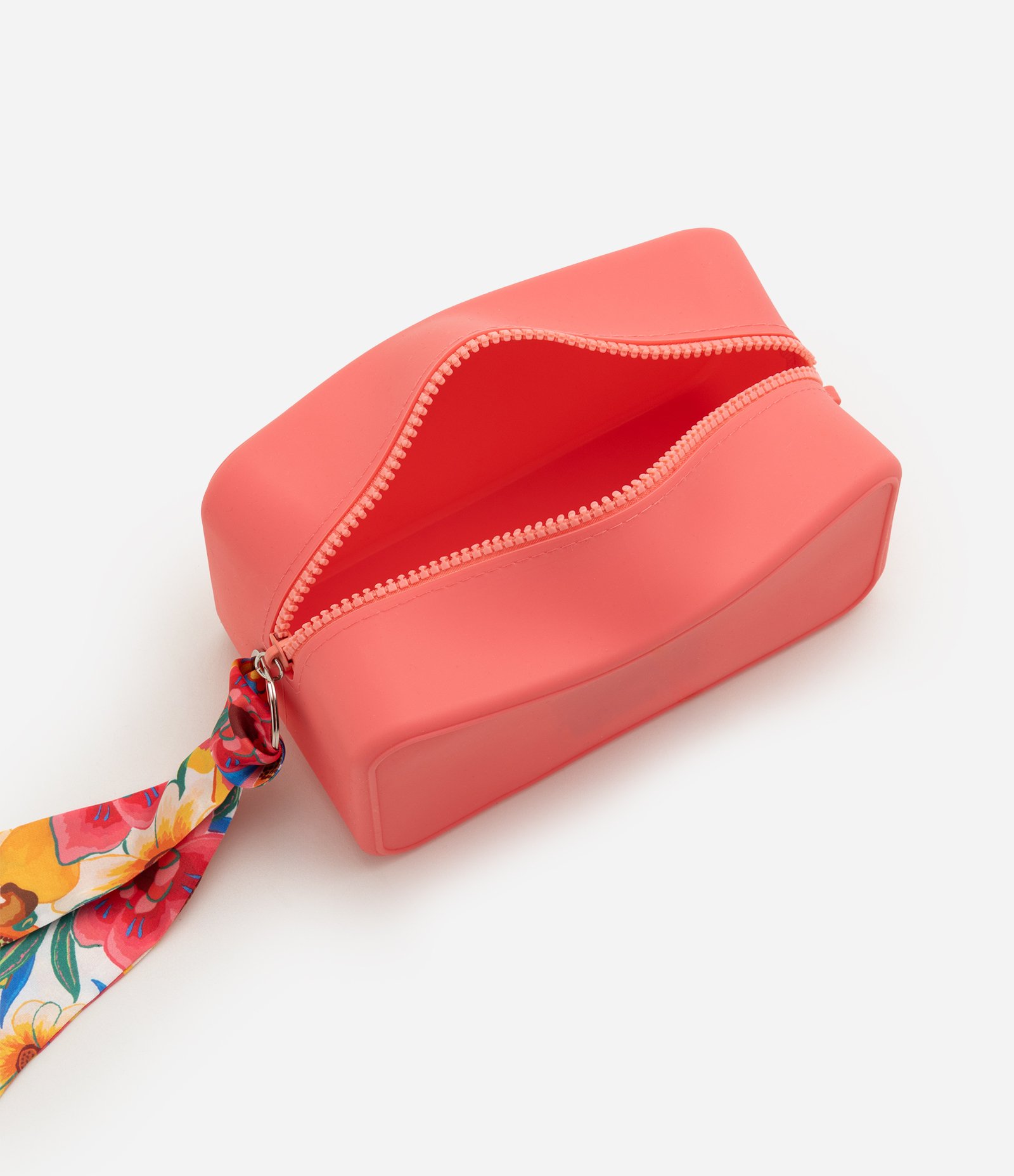 Necessaire Retangular em Silicone com Puller de Lenço Rosa 4