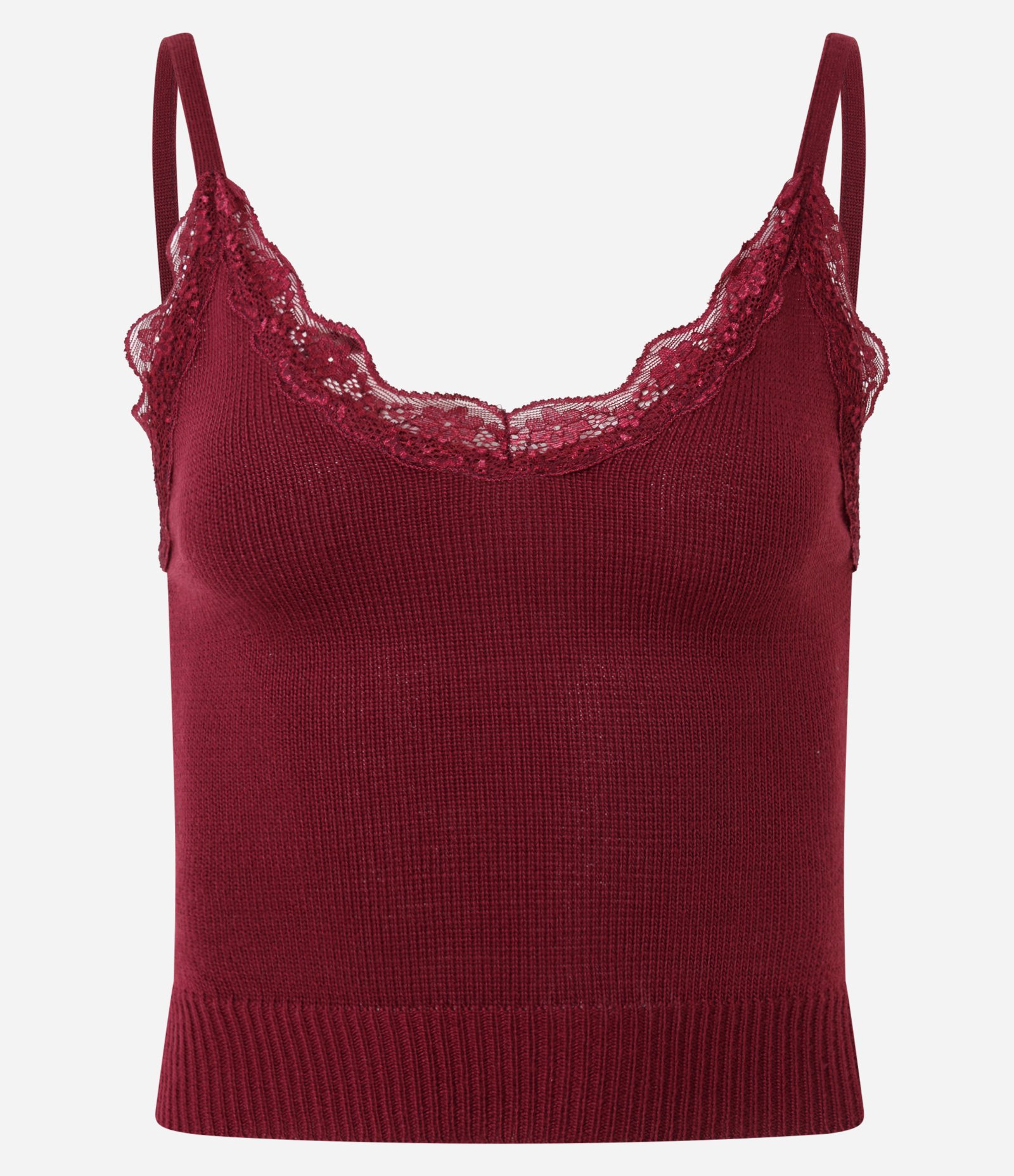 Regata em Tricô com Renda no Decote Vermelho 1