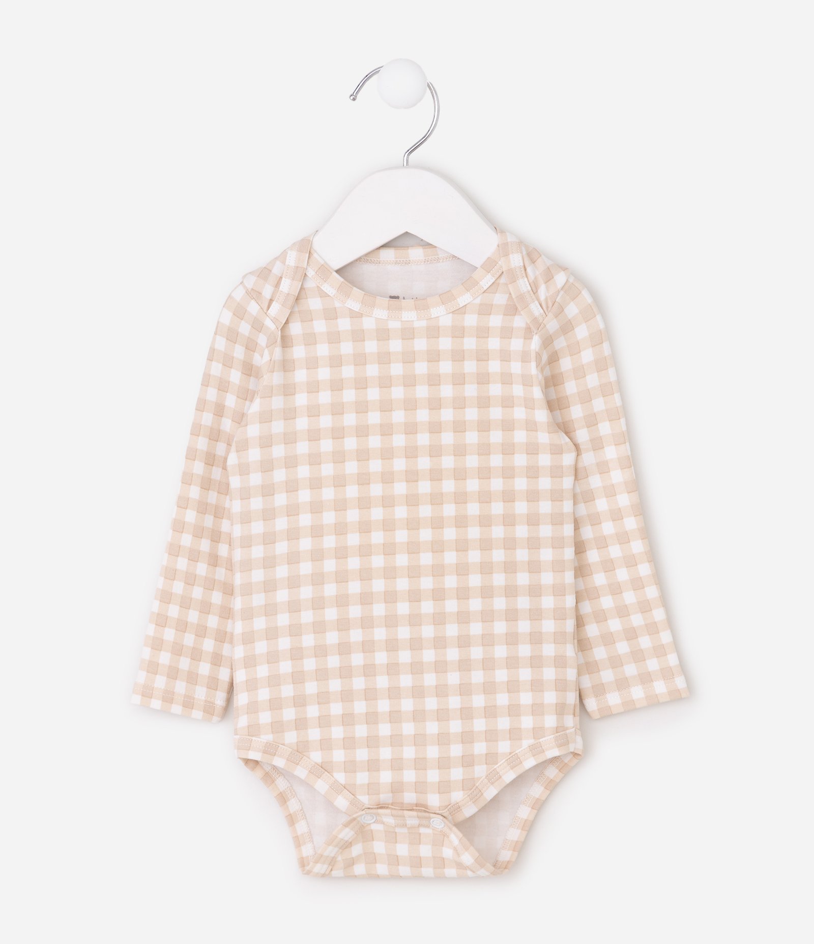 Body Infantil Vichy Manga Longa - Tam O a 18 Meses Bege 1